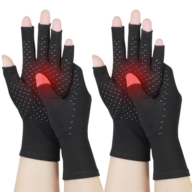SUPERFA 2 Pairs Compression Arthritis Gloves for Women and Men, Fingerless Gloves for Arthritis Pain Relief, Carpal Tunnel, Rheumatoid and Osteoarthritis